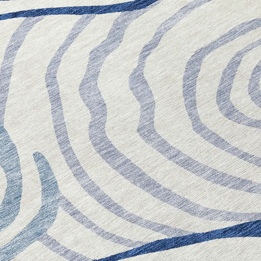 8' Ivory And Navy Blue Round Abstract Washable Indoor Outdoor Area Rug Photo 9