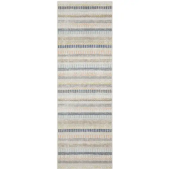 8' Ivory And Navy Blue Striped Runner Rug Photo 2