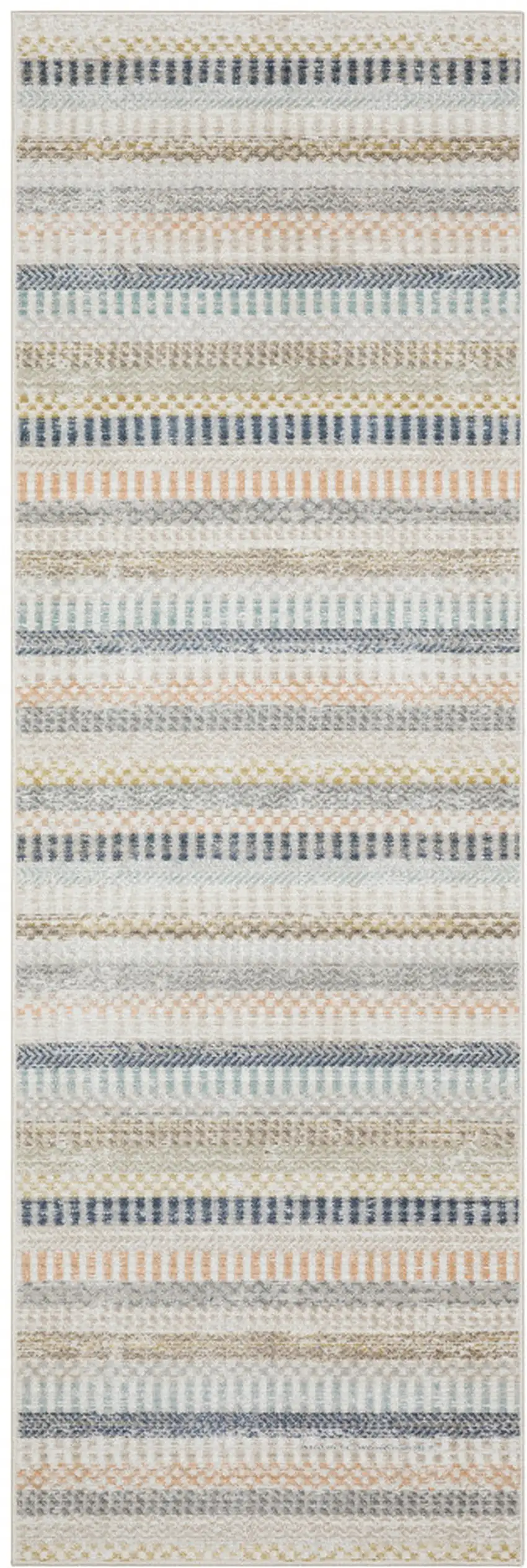 8' Ivory And Navy Blue Striped Runner Rug Photo 2