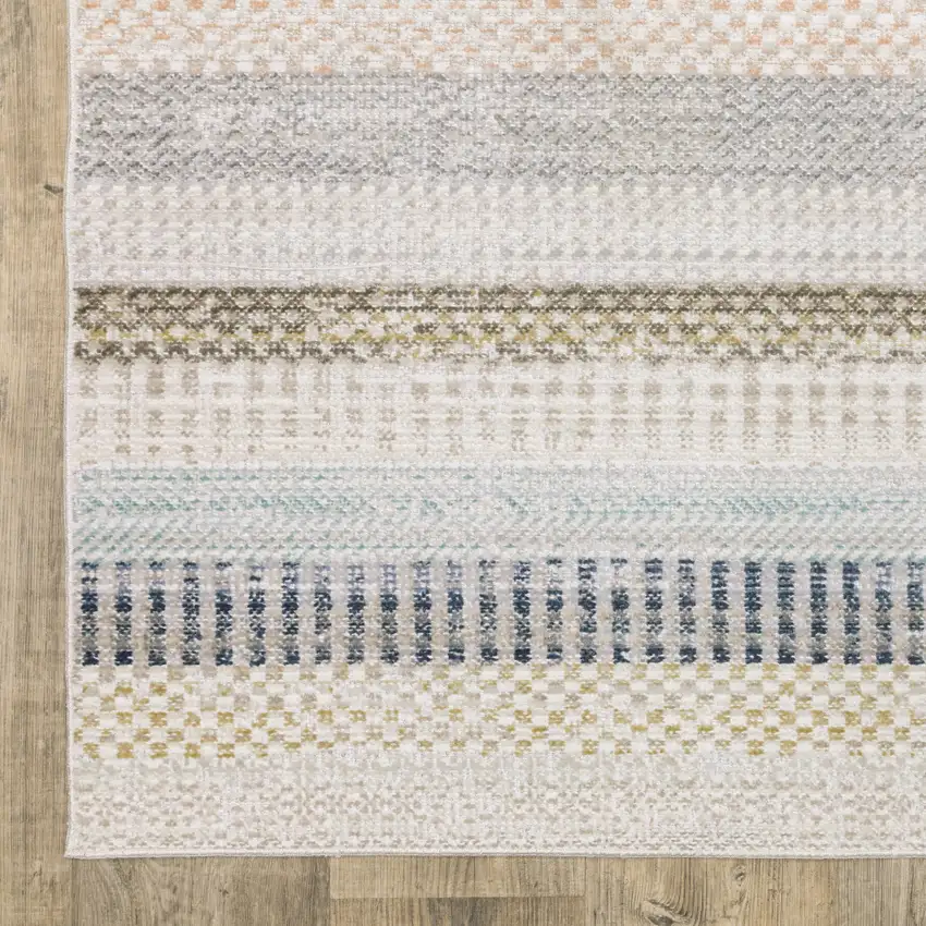 8' Ivory And Navy Blue Striped Runner Rug Photo 9