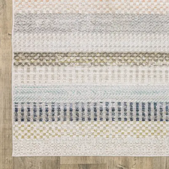 8' Ivory And Navy Blue Striped Runner Rug Photo 9