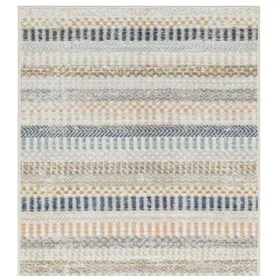 8' Ivory And Navy Blue Striped Runner Rug Photo 4