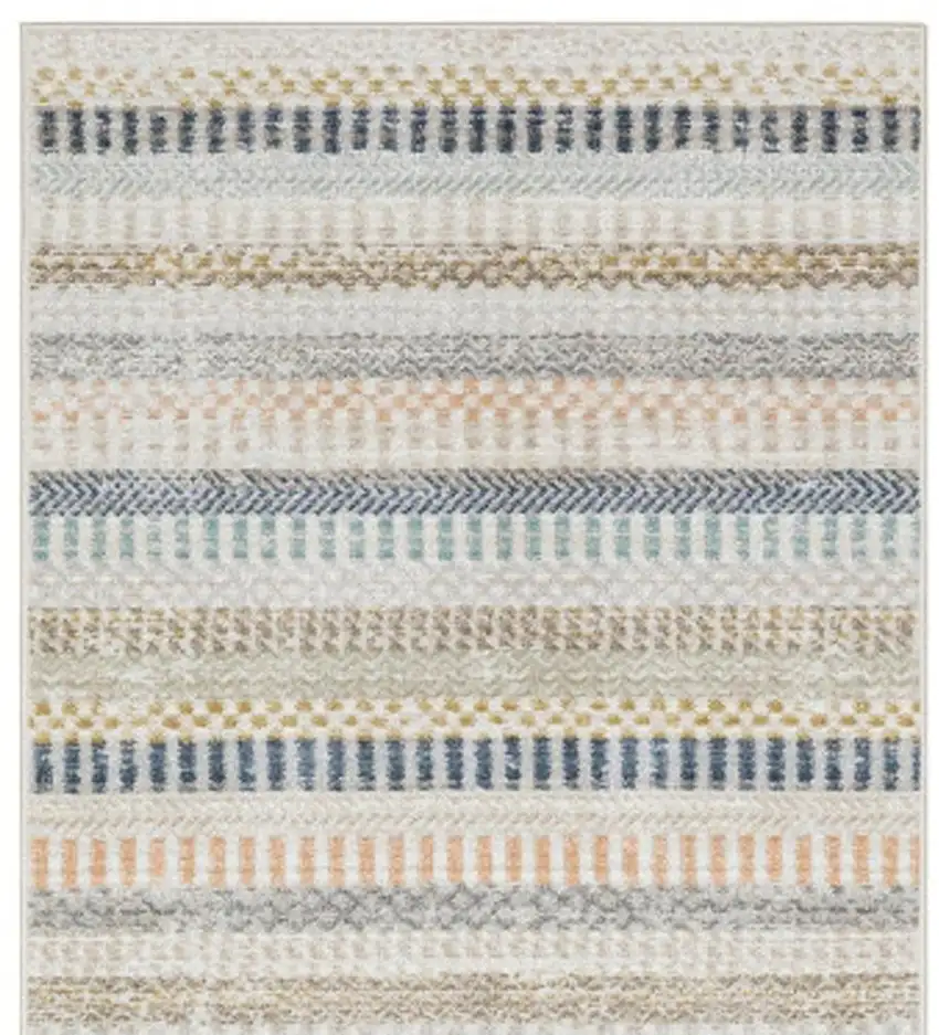 8' Ivory And Navy Blue Striped Runner Rug Photo 4