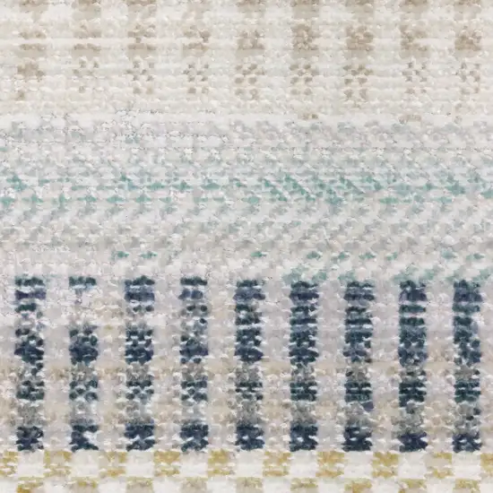 8' Ivory And Navy Blue Striped Runner Rug Photo 8
