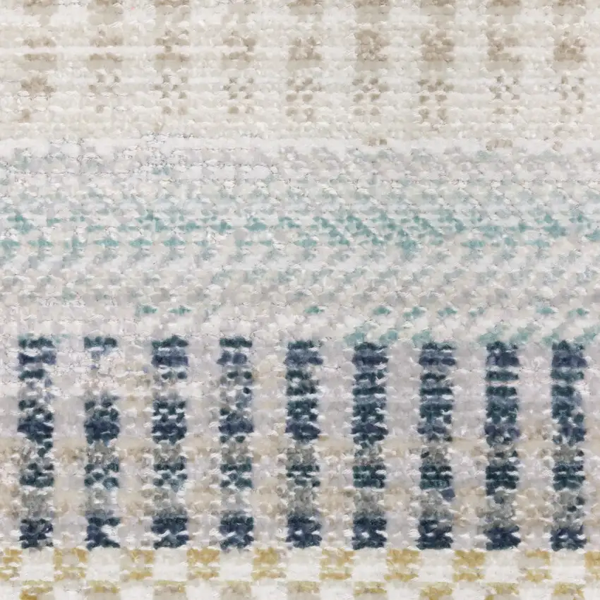 8' Ivory And Navy Blue Striped Runner Rug Photo 8