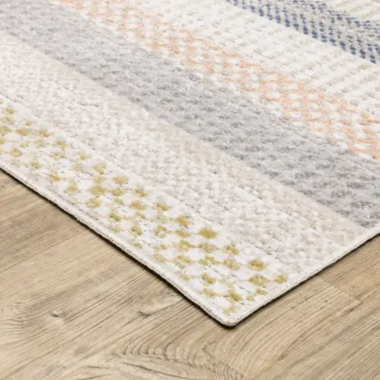 8' Ivory And Navy Blue Striped Runner Rug Photo 6