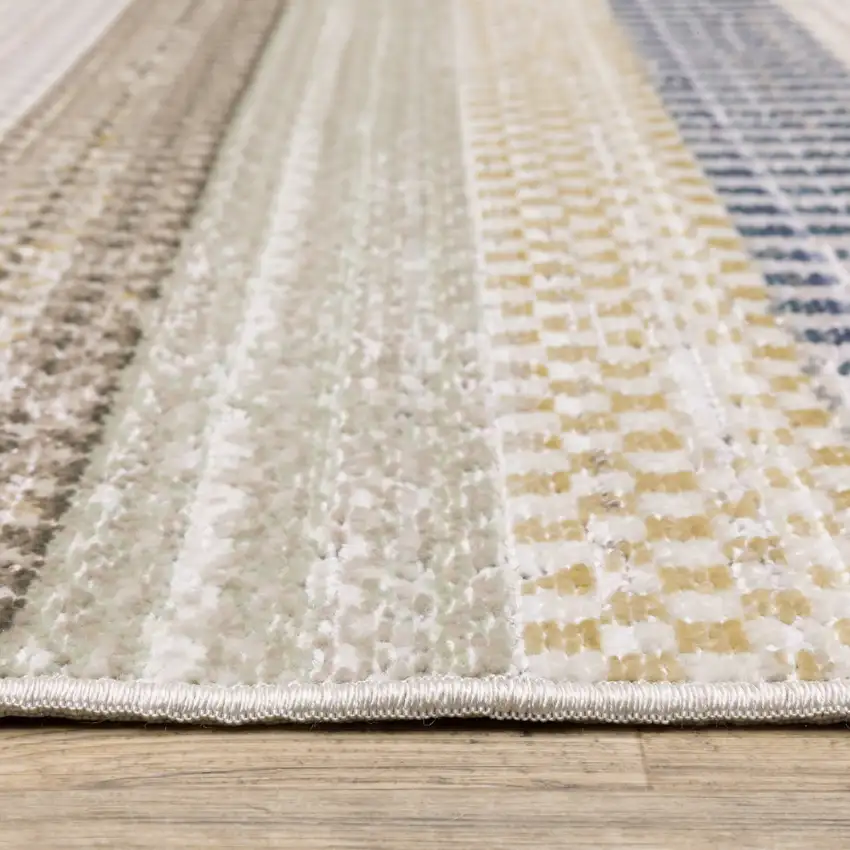 8' Ivory And Navy Blue Striped Runner Rug Photo 7