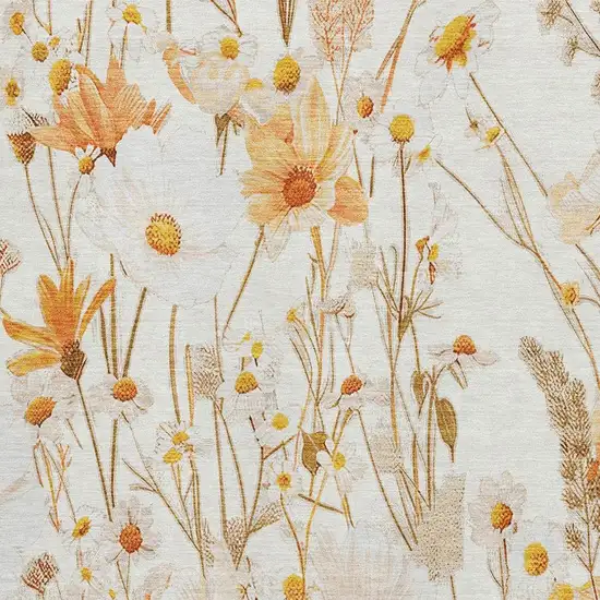 8' Ivory And Orange Floral Washable Area Rug With UV Protection Photo 2