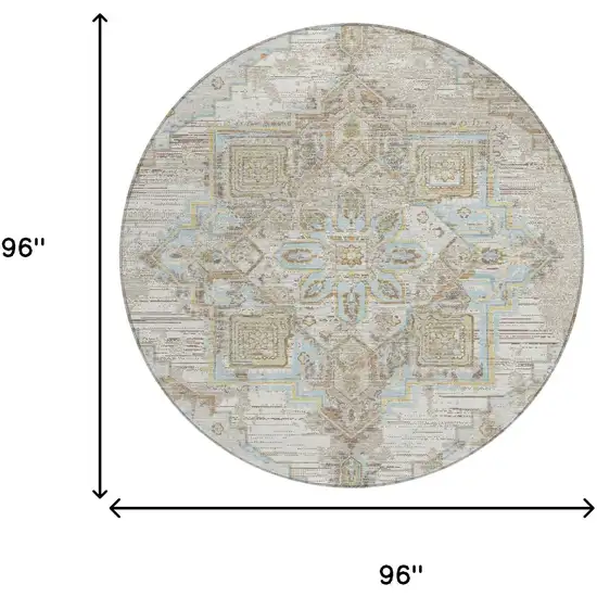 8' Ivory And Orange Round Oriental Washable Indoor Outdoor Area Rug Photo 7