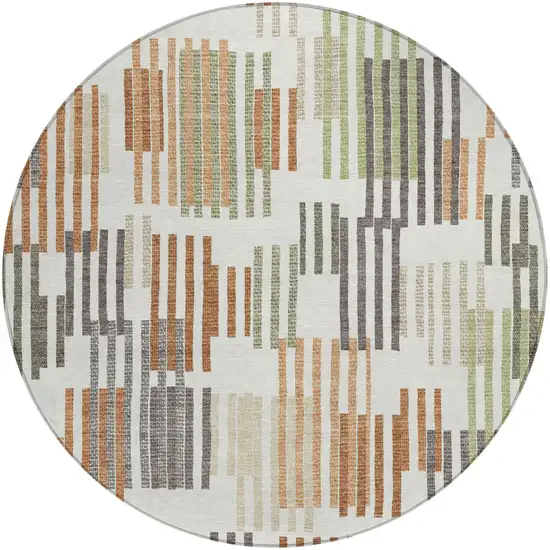8' Ivory And Orange Round Striped Washable Indoor Outdoor Area Rug Photo 1