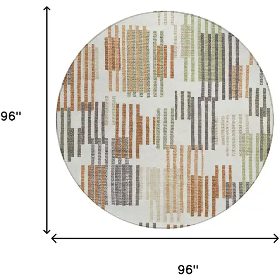 8' Ivory And Orange Round Striped Washable Indoor Outdoor Area Rug Photo 6