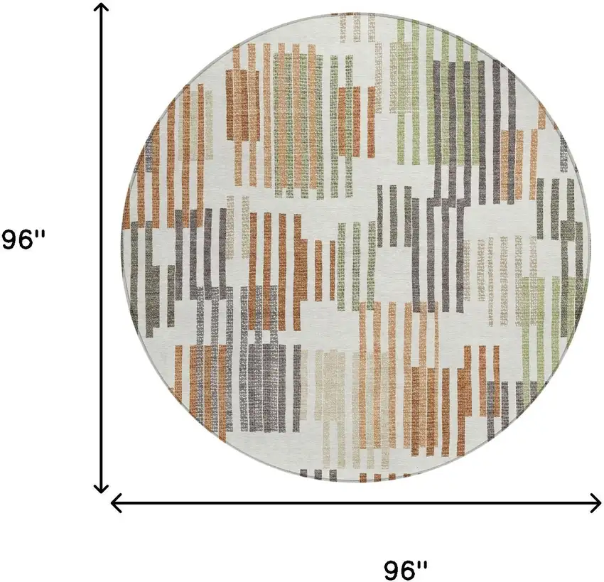 8' Ivory And Orange Round Striped Washable Indoor Outdoor Area Rug Photo 6