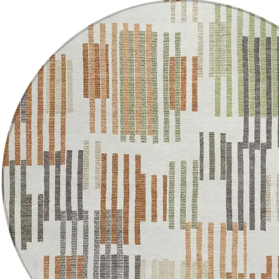 8' Ivory And Orange Round Striped Washable Indoor Outdoor Area Rug Photo 2