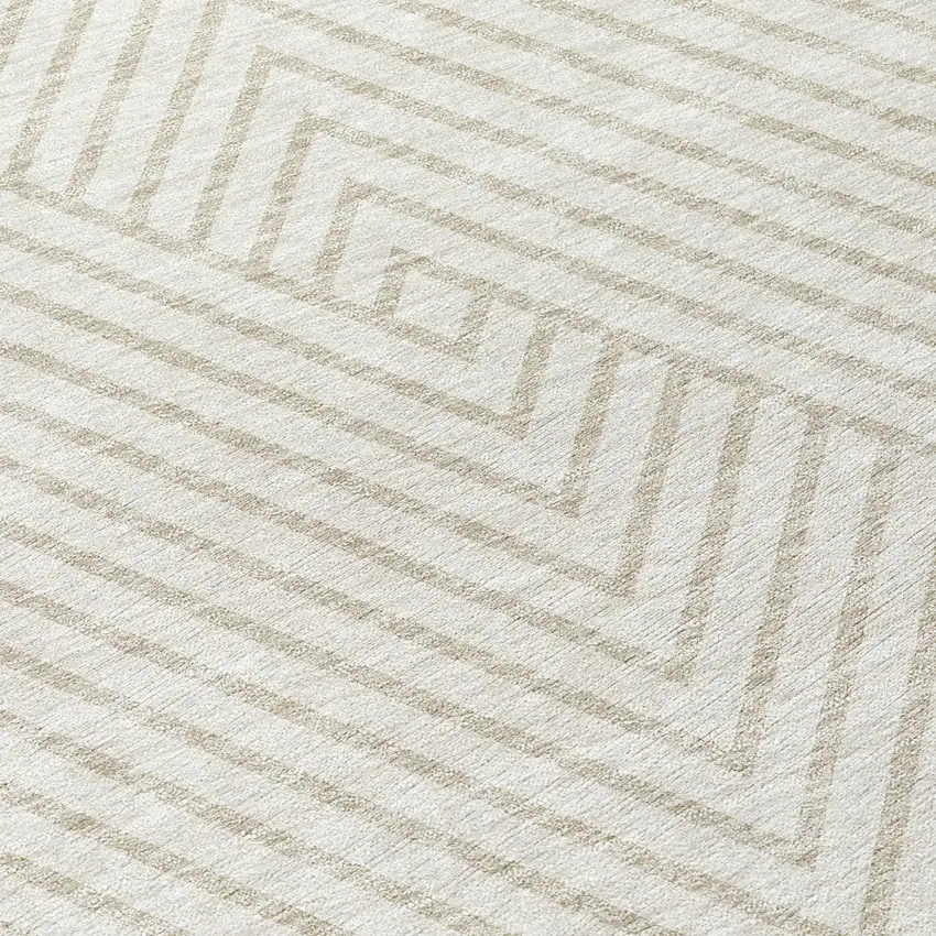 8' Ivory And Pale Beige Round Geometric Washable Indoor Outdoor Area Rug Photo 9