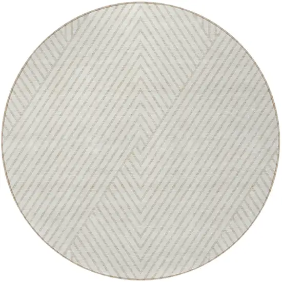 8' Ivory And Pale Beige Round Geometric Washable Indoor Outdoor Area Rug Photo 5
