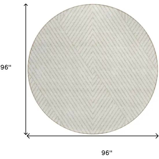 8' Ivory And Pale Beige Round Geometric Washable Indoor Outdoor Area Rug Photo 3