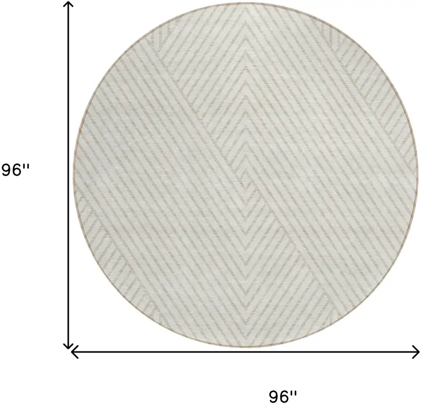 8' Ivory And Pale Beige Round Geometric Washable Indoor Outdoor Area Rug Photo 3