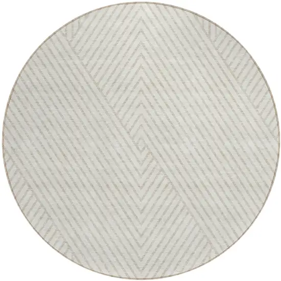 8' Ivory And Pale Beige Round Geometric Washable Indoor Outdoor Area Rug Photo 2
