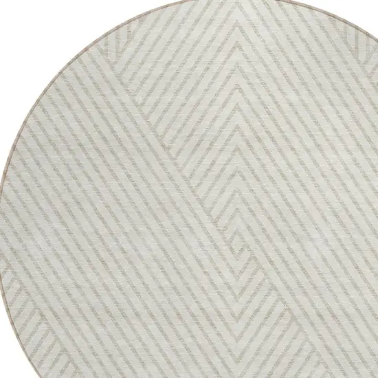 8' Ivory And Pale Beige Round Geometric Washable Indoor Outdoor Area Rug Photo 4