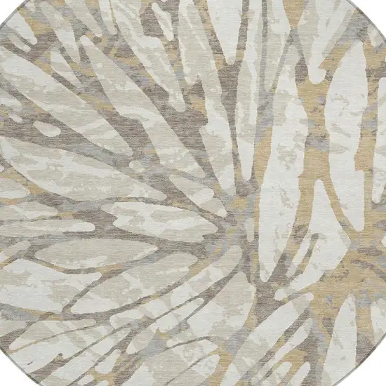 8' Ivory And Pewter Round Abstract Washable Indoor Outdoor Area Rug Photo 5