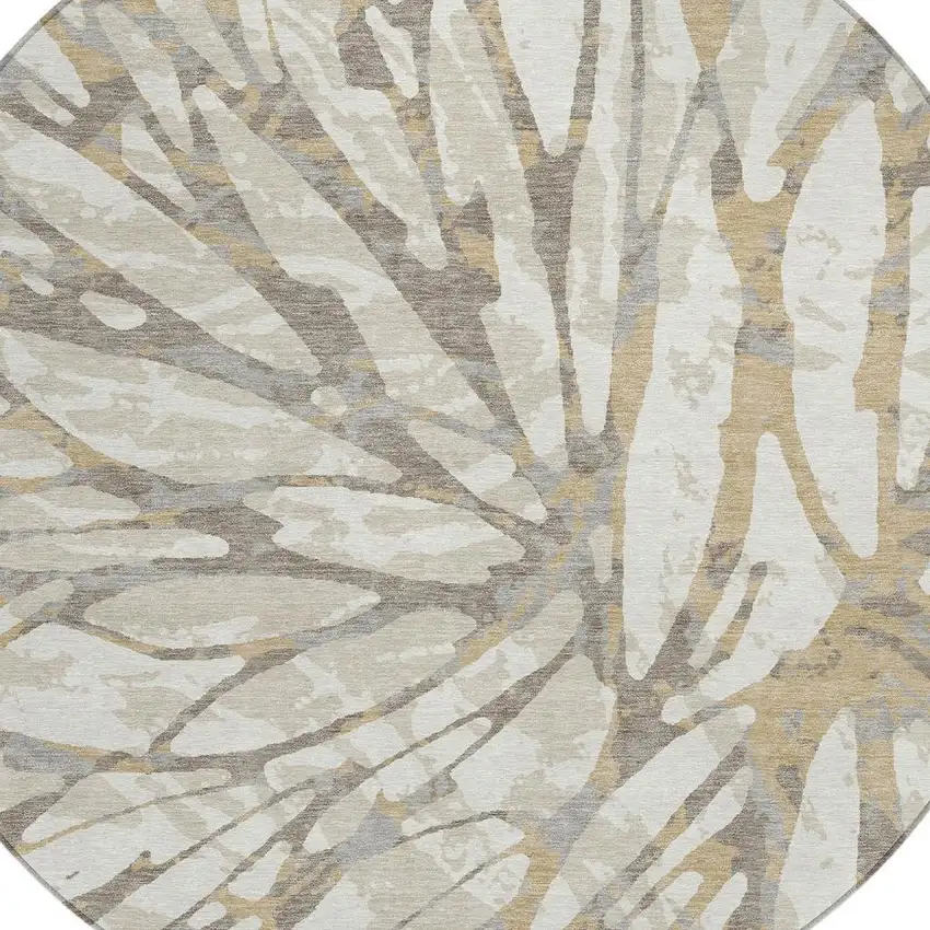 8' Ivory And Pewter Round Abstract Washable Indoor Outdoor Area Rug Photo 5
