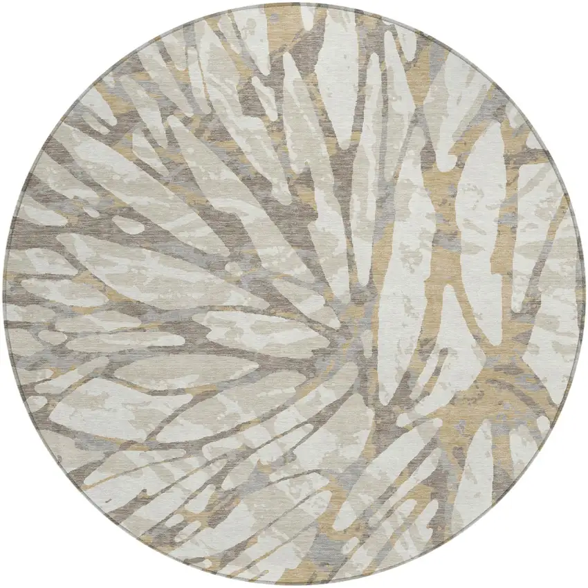 8' Ivory And Pewter Round Abstract Washable Indoor Outdoor Area Rug Photo 2