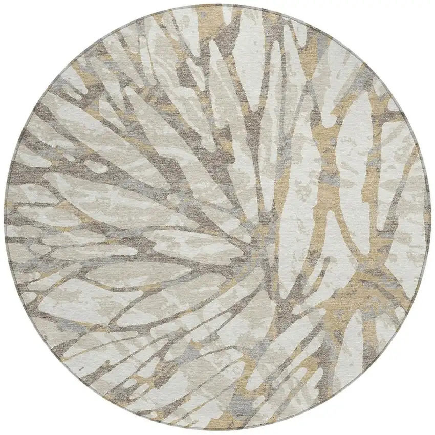 8' Ivory And Pewter Round Abstract Washable Indoor Outdoor Area Rug Photo 3