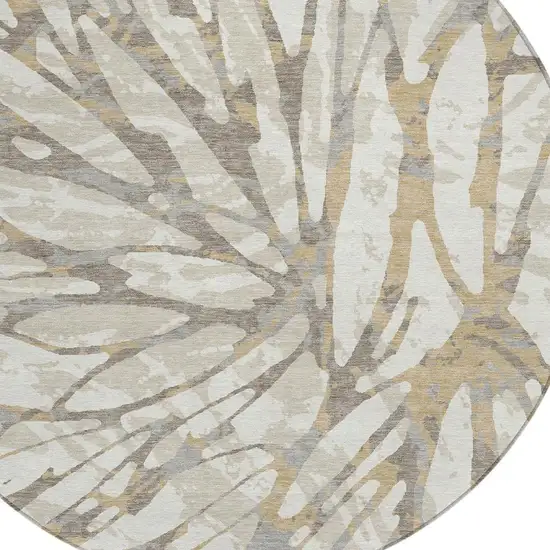 8' Ivory And Pewter Round Abstract Washable Indoor Outdoor Area Rug Photo 4