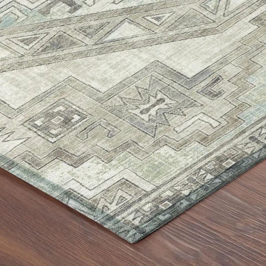 8' Ivory And Pewter Round Southwestern Washable Indoor Outdoor Area Rug Photo 3