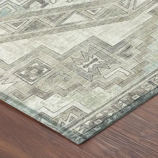 8' Ivory And Pewter Round Southwestern Washable Indoor Outdoor Area Rug Photo 3