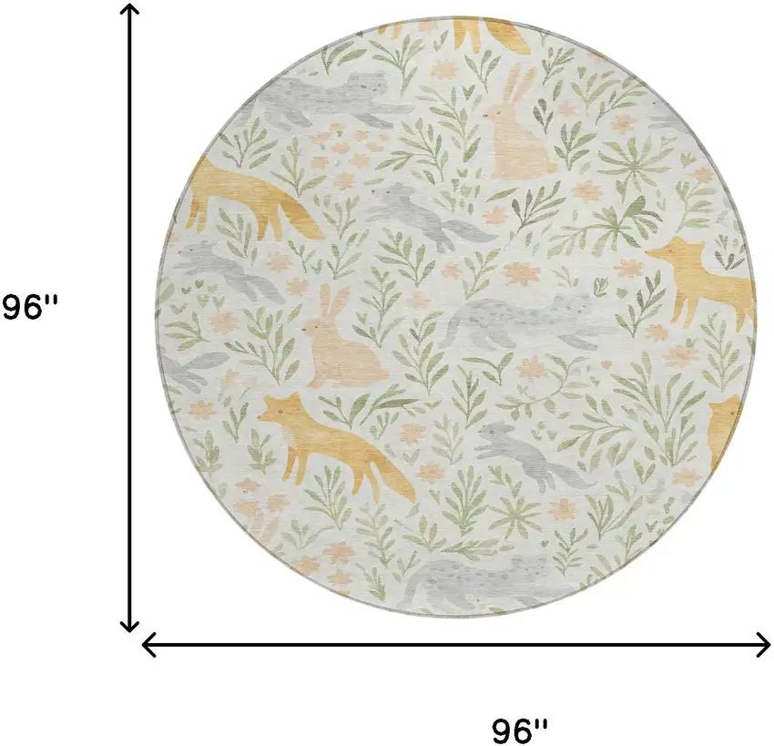 8' Ivory And Pink Round Botanical Leaves Washable Indoor Outdoor Area Rug Photo 8