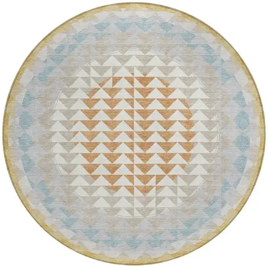 8' Ivory And Plum Round Geometric Washable Indoor Outdoor Area Rug Photo 3