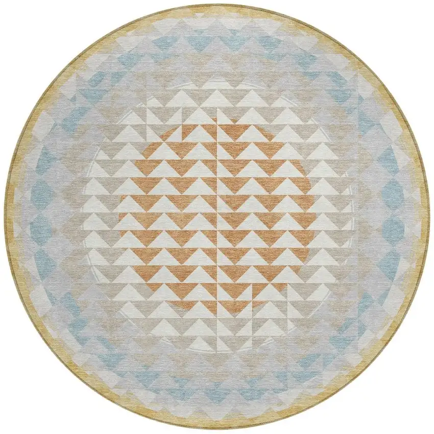 8' Ivory And Plum Round Geometric Washable Indoor Outdoor Area Rug Photo 3