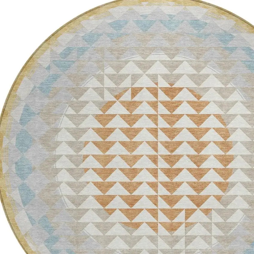 8' Ivory And Plum Round Geometric Washable Indoor Outdoor Area Rug Photo 4