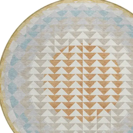 8' Ivory And Plum Round Geometric Washable Indoor Outdoor Area Rug Photo 4