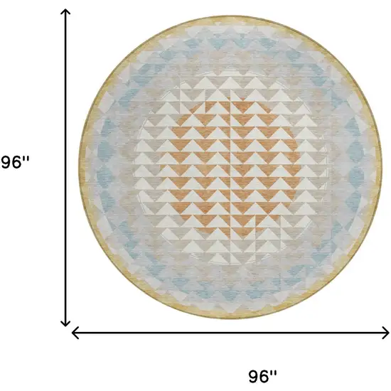 8' Ivory And Plum Round Geometric Washable Indoor Outdoor Area Rug Photo 8