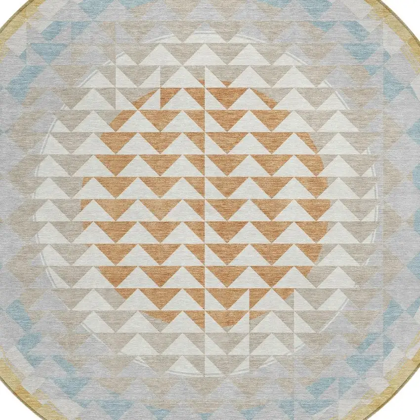 8' Ivory And Plum Round Geometric Washable Indoor Outdoor Area Rug Photo 5