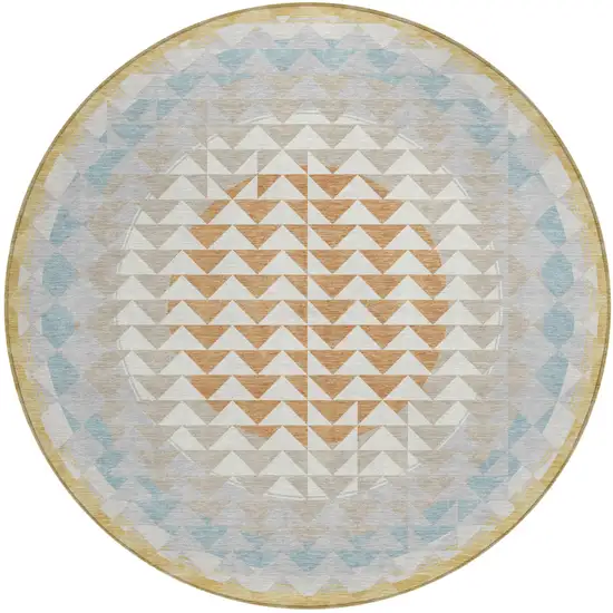 8' Ivory And Plum Round Geometric Washable Indoor Outdoor Area Rug Photo 2