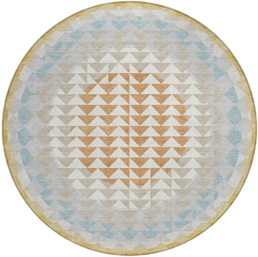 8' Ivory And Plum Round Geometric Washable Indoor Outdoor Area Rug Photo 2