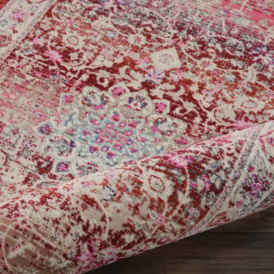 8' Ivory And Red Floral Distressed Runner Rug Photo 4