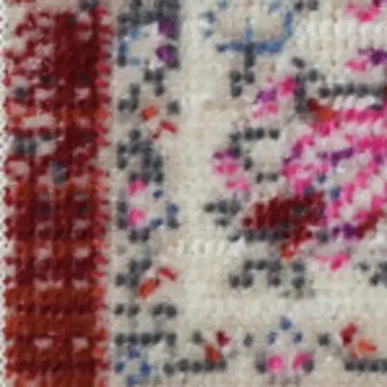 6' Ivory And Red Floral Distressed Runner Rug Photo 3