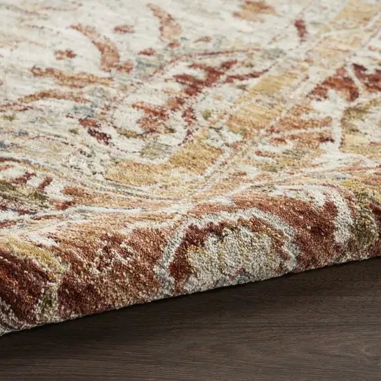 10' Ivory And Red Floral Medallion Distressed Runner Rug Photo 5