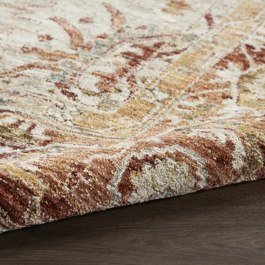 10' Ivory And Red Floral Medallion Distressed Runner Rug Photo 5