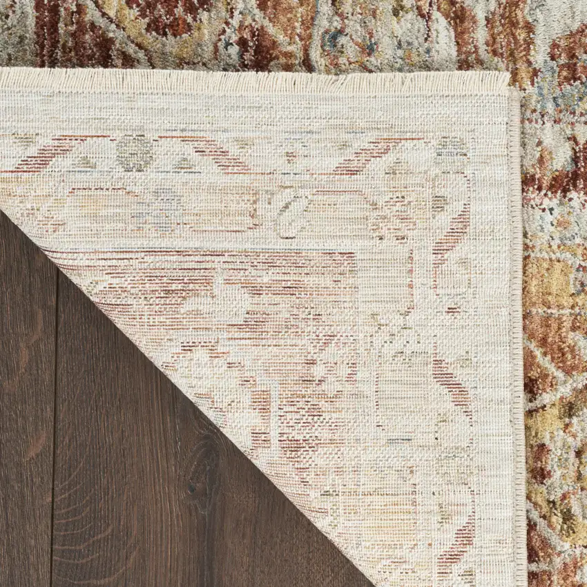 10' Ivory And Red Floral Medallion Distressed Runner Rug Photo 7