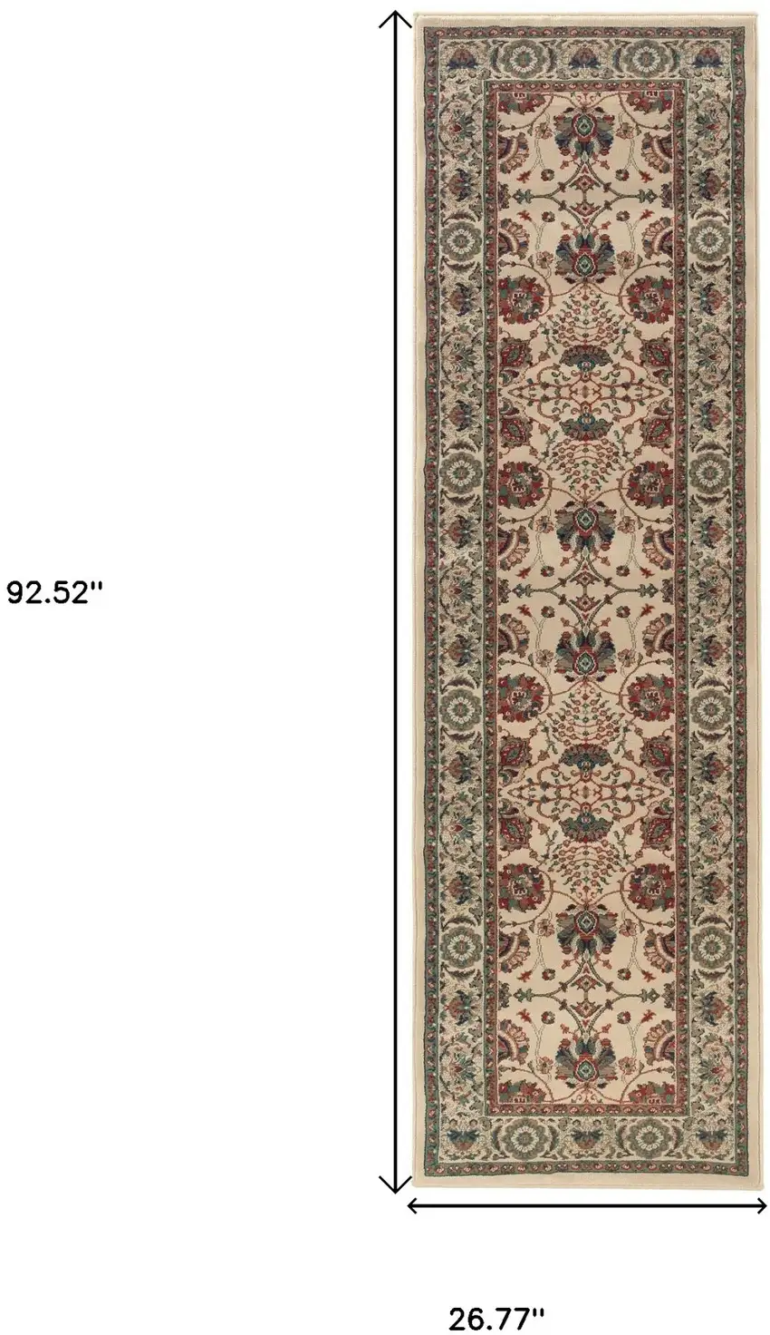 8' Ivory And Red Floral Runner Rug Photo 3