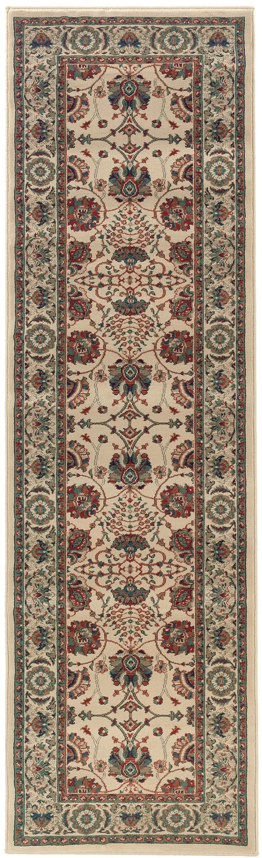 8' Ivory And Red Floral Runner Rug Photo 2