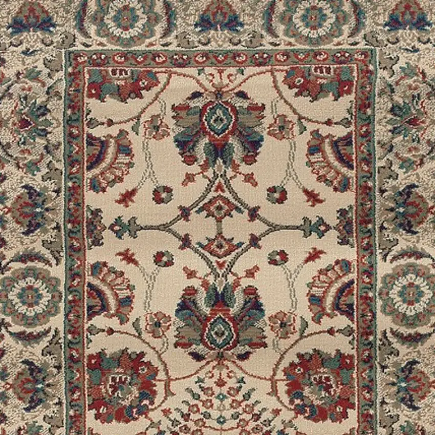 8' Ivory And Red Floral Runner Rug Photo 4