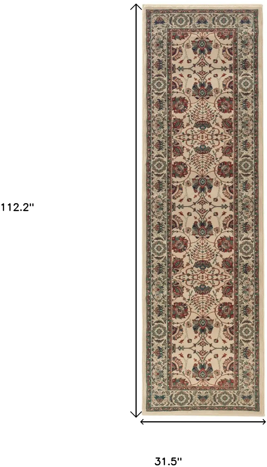 9' Ivory And Red Floral Runner Rug Photo 3