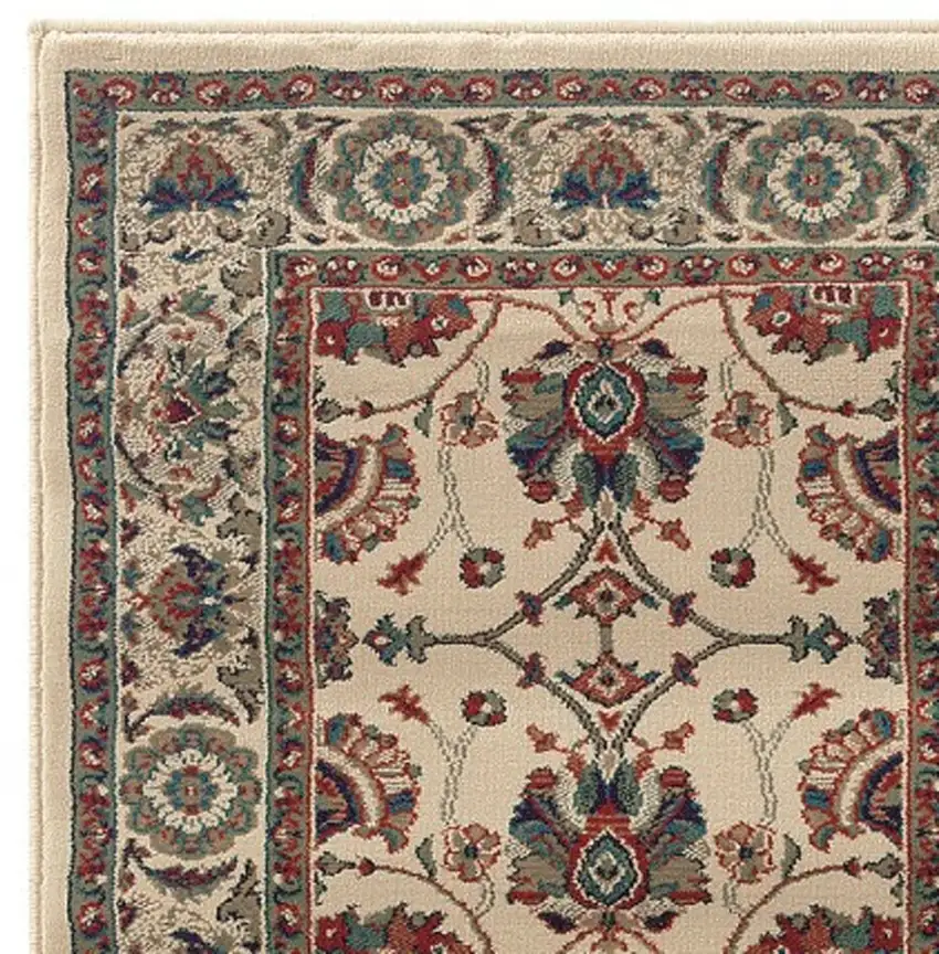 9' Ivory And Red Floral Runner Rug Photo 4