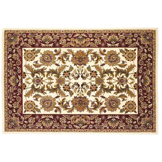 8' Ivory And Red Octagon Floral Vines Area Rug Photo 1